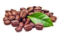 Black coffee beans grain with leaf Royalty Free Stock Photo