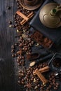 Black coffee beans with spices Royalty Free Stock Photo