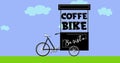 Black coffee bike logo with white wheels