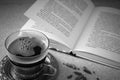 Black coffee and book. Royalty Free Stock Photo