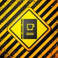 Black Coffee book icon isolated on yellow background. Warning sign. Vector Royalty Free Stock Photo