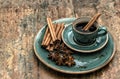 Black coffee with cinnamon and star anise spices Royalty Free Stock Photo