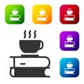 Black Coffee cup and book icon isolated on white background. Tea cup. Hot drink coffee. Set icons in color square Royalty Free Stock Photo