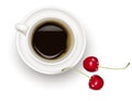 Black coffee cup with cherries. Royalty Free Stock Photo