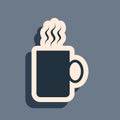 Black Coffee cup flat icon isolated on grey background. Tea cup. Hot drink coffee. Long shadow style. Vector Royalty Free Stock Photo