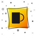 Black Coffee cup icon isolated on white background. Tea cup. Hot drink coffee. Yellow square button. Vector Illustration Royalty Free Stock Photo