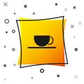 Black Coffee cup icon isolated on white background. Tea cup. Hot drink coffee. Yellow square button. Vector Illustration Royalty Free Stock Photo