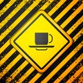Black Coffee cup icon isolated on yellow background. Tea cup. Hot drink coffee. Warning sign. Vector Royalty Free Stock Photo