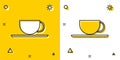 Black Coffee cup icon isolated on yellow and white background. Tea cup. Hot drink coffee. Random dynamic shapes. Vector Royalty Free Stock Photo