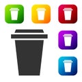 Black Coffee cup to go icon isolated on white background. Set icons in color square buttons. Vector Illustration Royalty Free Stock Photo