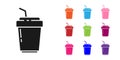 Black Coffee cup to go icon isolated on white background. Set icons colorful. Vector Illustration Royalty Free Stock Photo