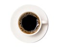 Black coffee in a coffee cup top view  isolated on white background. with clipping path Royalty Free Stock Photo