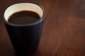Black coffee cup on a wooden table