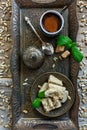 Black coffee and halva from sunflower. Royalty Free Stock Photo