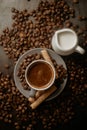 Black coffee isolated on background with details