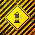 Black Coffee maker moca pot icon isolated on yellow background. Warning sign. Vector