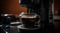 Black coffee morning on coffee maker. Generative AI