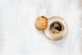 Black coffee and oatmeal cookie Royalty Free Stock Photo