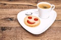 Black coffee smiled cookie Funny breakfast Royalty Free Stock Photo