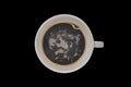 Black coffee, white cup on black background . Royalty Free Stock Photo