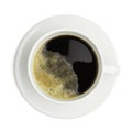 Black coffee in a white cup on plate top view isolated on white background Royalty Free Stock Photo