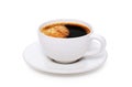 Black coffee in a white cup on plate top view isolated on white background. Royalty Free Stock Photo