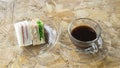 Black Coffee On the wood table with sanwich Royalty Free Stock Photo
