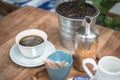 Black coffee on the wooden tabletop