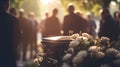 Black coffin at funeral, farewell to the deceased people Royalty Free Stock Photo