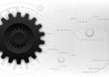 The black cog is placed on the left on the techcircle hi tech background Royalty Free Stock Photo