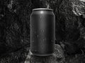 Black cold aluminum tin can on black coal background