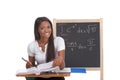 Black college student woman studying math exam Royalty Free Stock Photo