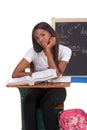 Black college student woman studying math exam Royalty Free Stock Photo