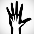 Black color big hand and white small hand vector concept. Help symbol hands vector support emblem. Vector hands icon illustration