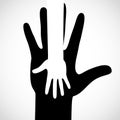 Black color big hand and white small hand vector concept. Help symbol hands vector support emblem.