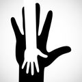 Black color big hand and white small hand concept. Help symbol hands vector support emblem.