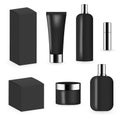 Black color cosmetic package template collection for cream, foams, gel, lotion