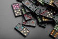 Black color dominoes lying on dark background Royalty Free Stock Photo