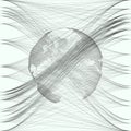 Black color dotted world globe with abstract waves and lines on white background. Motion design. Gray chaotic, random