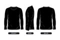 Black color front side and back view long sleeve t shirt template design Royalty Free Stock Photo