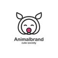 Black color logo design template with animal head. Cute pig snout for sign farm pet shop. Symbol in a linear style with Royalty Free Stock Photo