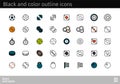 Black and color outline icons, thin stroke line style design