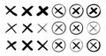 Black color wrong mark symbol set. Cross wrong mark icon