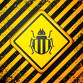 Black Colorado beetle icon isolated on yellow background. Warning sign. Vector Royalty Free Stock Photo