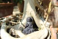Black colored famous religious leader `Gautama Buddha` decoration piece display under daylight. Royalty Free Stock Photo