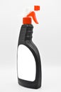 Black colored plastic spray detergent bottle. Cosmetic  container Royalty Free Stock Photo
