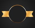 Black colored round award banner with gold colored ribbon banner on black background Royalty Free Stock Photo