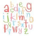 Black colorful alphabet lowercase letters.Hand drawn written wit Royalty Free Stock Photo