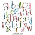Black colorful alphabet lowercase letters.Hand drawn written wit Royalty Free Stock Photo