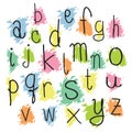 Black colorful alphabet lowercase letters.Hand drawn written wit Royalty Free Stock Photo